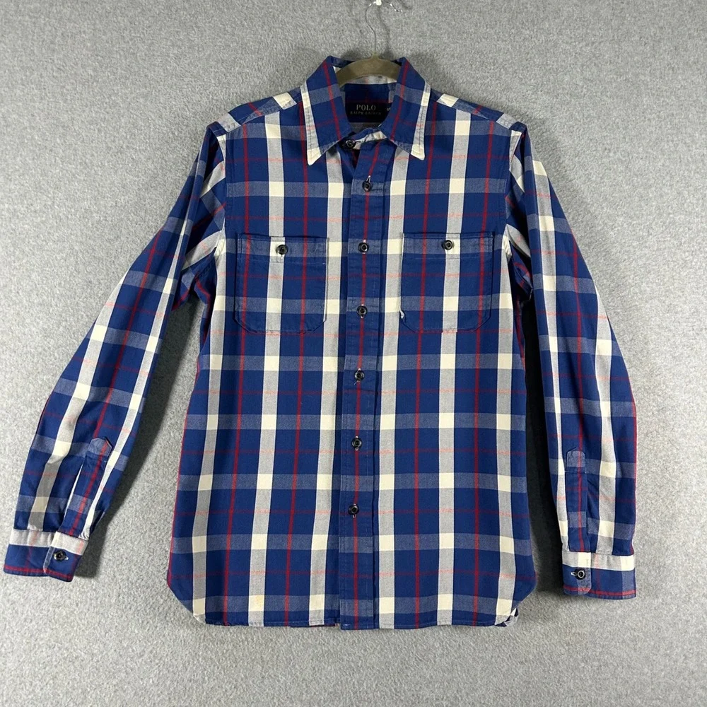 Polo Ralph Lauren‎ Button Down Shirt US-RL Naval Res Mens S Blue Plaid Workwear